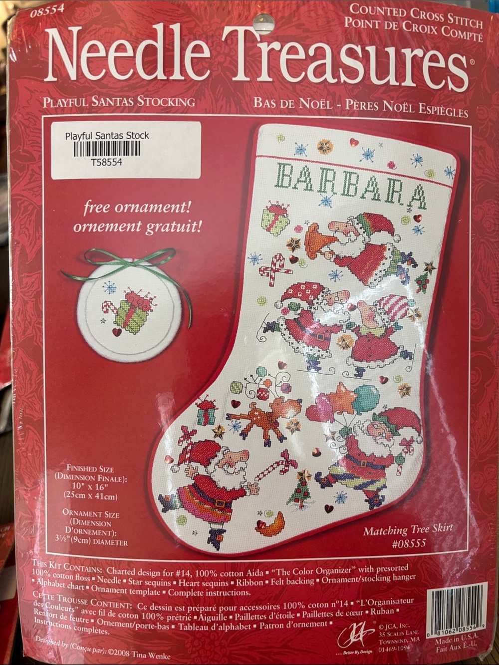 Needle Treasures Playful Santa Stocking Counted Cross Stitch 2008 NWT